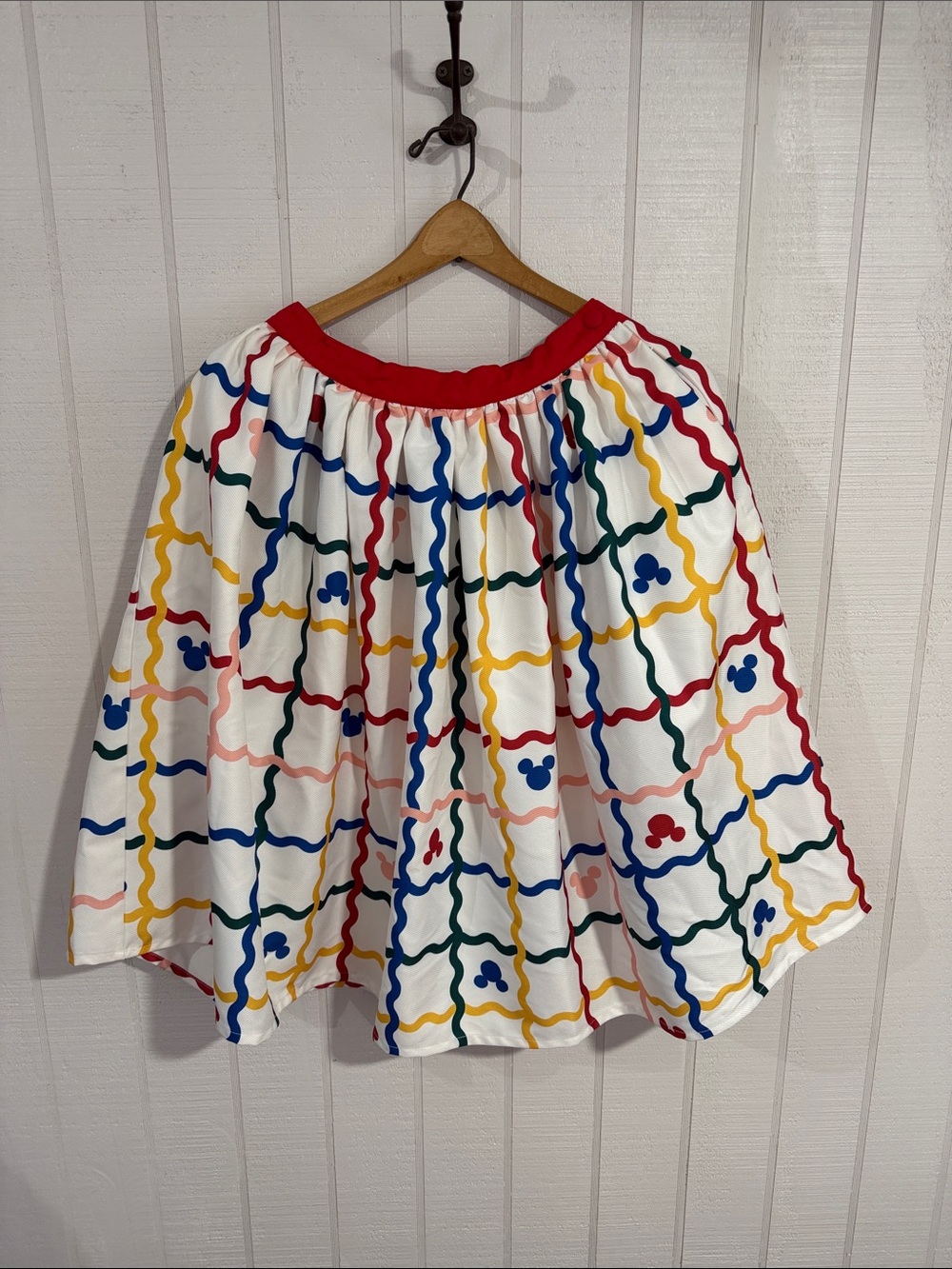 Disney White Circle Skater Skirt with Red Waistband and Multicolor Link Print